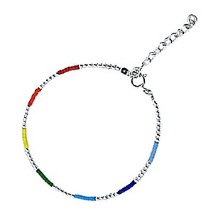 PULSEIRA DE PRATA COM BEADS ARCO ÍRIS