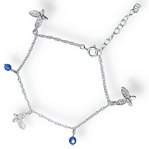 PULSEIRA DE PRATA BORBOLETAS CRISTAL BLUE