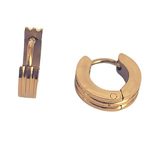 BRINCO ARGOLINHA CLICK AÇO COM OURO 18K MINI 1 CM COM FRISO