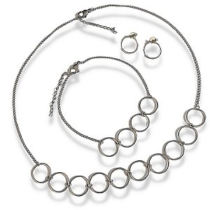 CONJUNTO ELOS COLAR, BRINCOS E PULSEIRA EM AÇO CIRÚRGICO