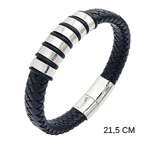 PULSEIRA MASCULINA DE COURO COM AÇO INOX VIKING