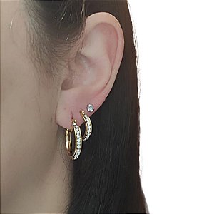 KIT ARGOLINHA CRAVEJADA AÇO COM OURO 18K MÃE E FILHA 15/20MM