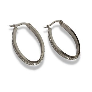 BRINCO DE AÇO 316L ARGOLA  OVAL SWAROVSKI