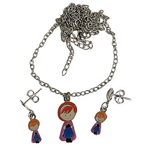 CONJUNTO INFANTIL PRINCESA FROZEN ANNA EM AÇO INOX ANTIALÉRGICO