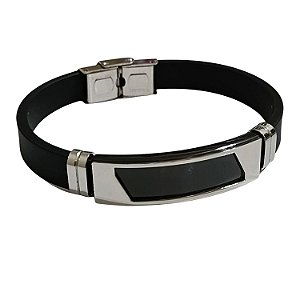 PULSEIRA MASCULINA AÇO INOX COM BORRACHA AUTOMOTIVA BASIC GUY