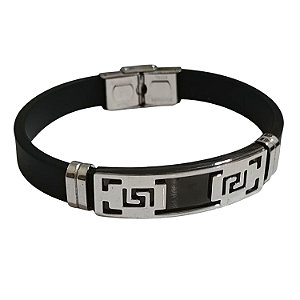 PULSEIRA MASCULINA AÇO INOX COM BORRACHA AUTOMOTIVA LEGEND