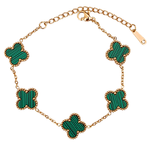 Pulseira de Aço com Ouro Trevo Cleef Malaquita