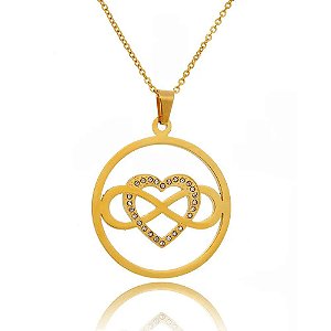 COLAR DE AÇO COM OURO MANDALA AMOR INFINITO - 09163