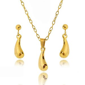 CONJUNTO DE AÇO COM OURO GOTINHA - 09172