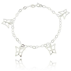 PULSEIRA DE PRATA BERLOQUES BORBOLETAS SLIM - 09211