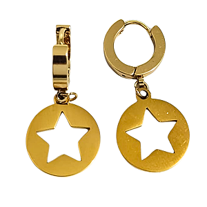 Brinco Argolinha Click de Aço com Ouro 18K Mandala Estrela