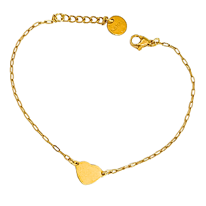 Pulseira Aço Cirúrgico com Ouro Coração Espelhado