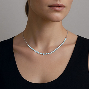 Colar Choker de Aço Cirúrgico com Cristais Baby Blue