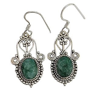 Brinco de Prata com Esmeralda Natural