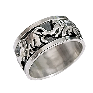 Anel Giratório Masculino de Prata de Bali Elefantes