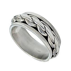 Anel Giratório Masculino de Prata Modelo Trançado