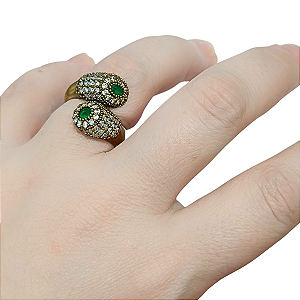 Anel de Prata Turca Trance Kalli Verde Esmeralda - Tam 21