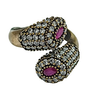 Anel de Prata Turca Entrelace Rubi