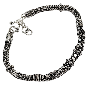 Pulseira Prata de Bali Roliça Robusta Lua e Estrela