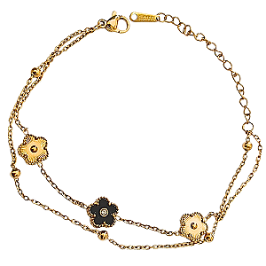 Pulseira Feminina de Aço com Ouro 18K Dupla Flower Basic