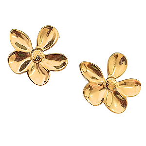 Brinco Floral de Aço com Ouro 18K