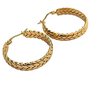 Brinco Argola de Aço com Ouro 18K Trigo 2,9 cm