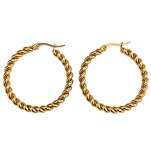 Brinco Argola Dourada em Aço Cirúrgico com Ouro 18K Fio Torcido - 3,3 cm