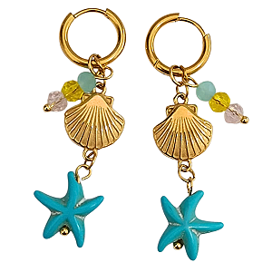 Brinco Argolinha Click Fundo do Mar em Aço Cirúrgico com Ouro 18K