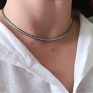 Choker Pikun Espelhado Prata de Bali