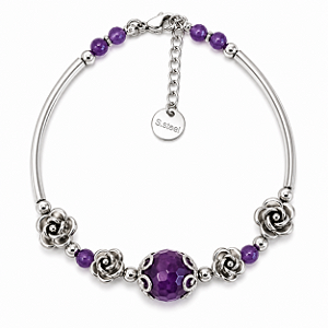 Pulseira em Aço Cirúrgico 316L Estilo Prata de Bali com Ametista Natural – Design Exclusivo Luciana Vilar | Peça Única