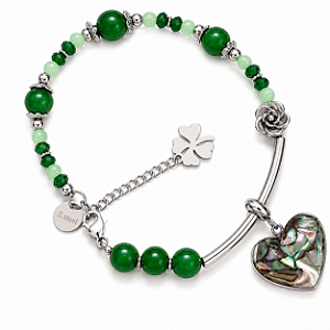 Pulseira Feminina Aço Cirúrgico Estilo Bali com Jade Verde Natural Mistic