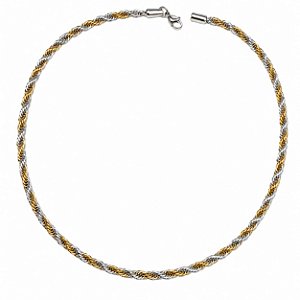 Cordão Baiano Aço com Ouro 2 Cores 45 cm