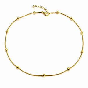 Colar Choker Rabo de Rato com Bolinhas de 3mm - 40 cm