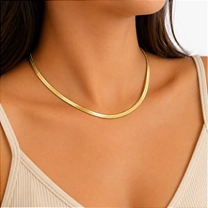 Corrente Laminada Aço com Ouro 18K 4 mm - 40 cm