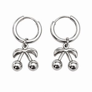 Brinco de Aço Cirúrgico Argolinha Click Pendente Cereja
