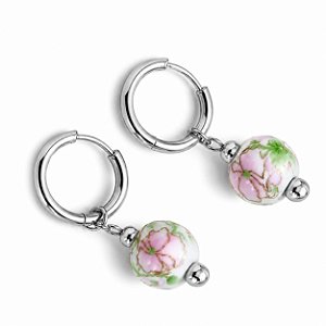 Brinco de Aço Cirúrgico Argolinha Click Ceramic Roses