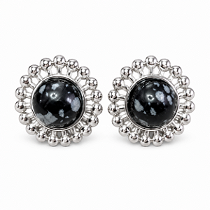Brinco Aço Cirúrgico Bali com pedra Natural Obsidian