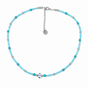 Colar Choker Aço Cirúrgico com Turquesa Natural Olho Grego