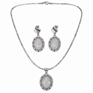 Conjunto Aço Bali com Pedra Natural Quartzo Rutilado