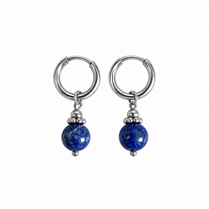 Brinco de Aço Bali Cirúrgico com Pedra Natural Lápis Lázuli
