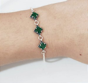 PULSEIRA DE PRATA COM PEDRA VERDE ESMERALDA