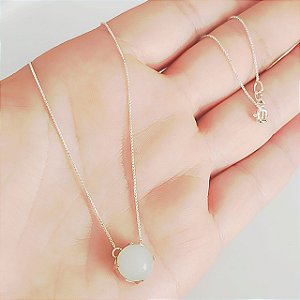 COLAR CHOKER DE PRATA COM PEDRA NATURAL JADE ÁGUA