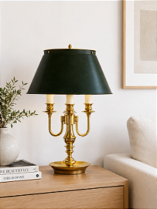 Abajur Inglês Decorativo Vintage 3 Braços Curvos Cúpula Verde Bivolt 53cm de Altura Golden Art E-27 M011 Quartos e Salas.