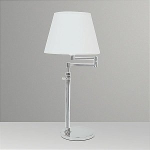 Abajur Alumínio Cromado Braço Articulado Cúpula Tecido Bivolt 60cm de Altura Golden Art E-27 M039 Cabeceiras e Salas