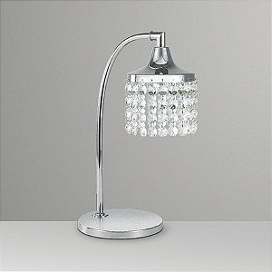 Abajur Luminária Mesa Cromado Cúpula Cristal Bivolt Estudo 30cm de Altura Francis Golden Art G9 M067 Cabeceiras e Mesas