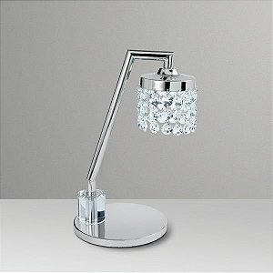 Abajur Luminária de Mesa Cromada Cúpula Cristal Bivolt 26cm de Altura Agnes Golden Art G9 M068 Estudo e Leitura