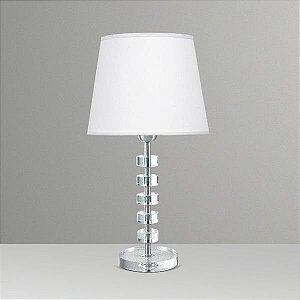 Abajur Decorativo Cristal Intercalado Cúpula Tecido Bivolt 50cm de Altura Elos Golden Art E-27 M086 Quartos e Salas