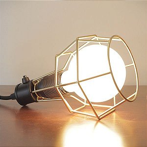 Abajur Aramado com Design Moderno Bivolt 17cm de Altura Pucon Golden Art E-27 M203 Criados-Mudos e Salas