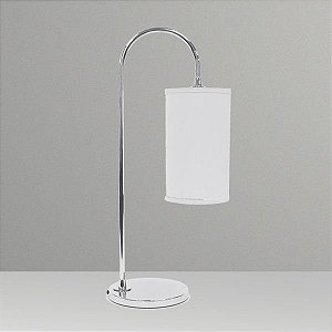 Abajur Luminária de Mesa Gancho Cromado Cúpula Tecido Bivolt Leitura 54cm de Altura Golden Art M232 Quartos e Salas