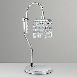 Abajur Luminária de Mesa Gancho Cúpula Cristal Bivolt Estudo 38cm de Altura Kelly Golden Art G9 M603 Cabeceiras e Mesas